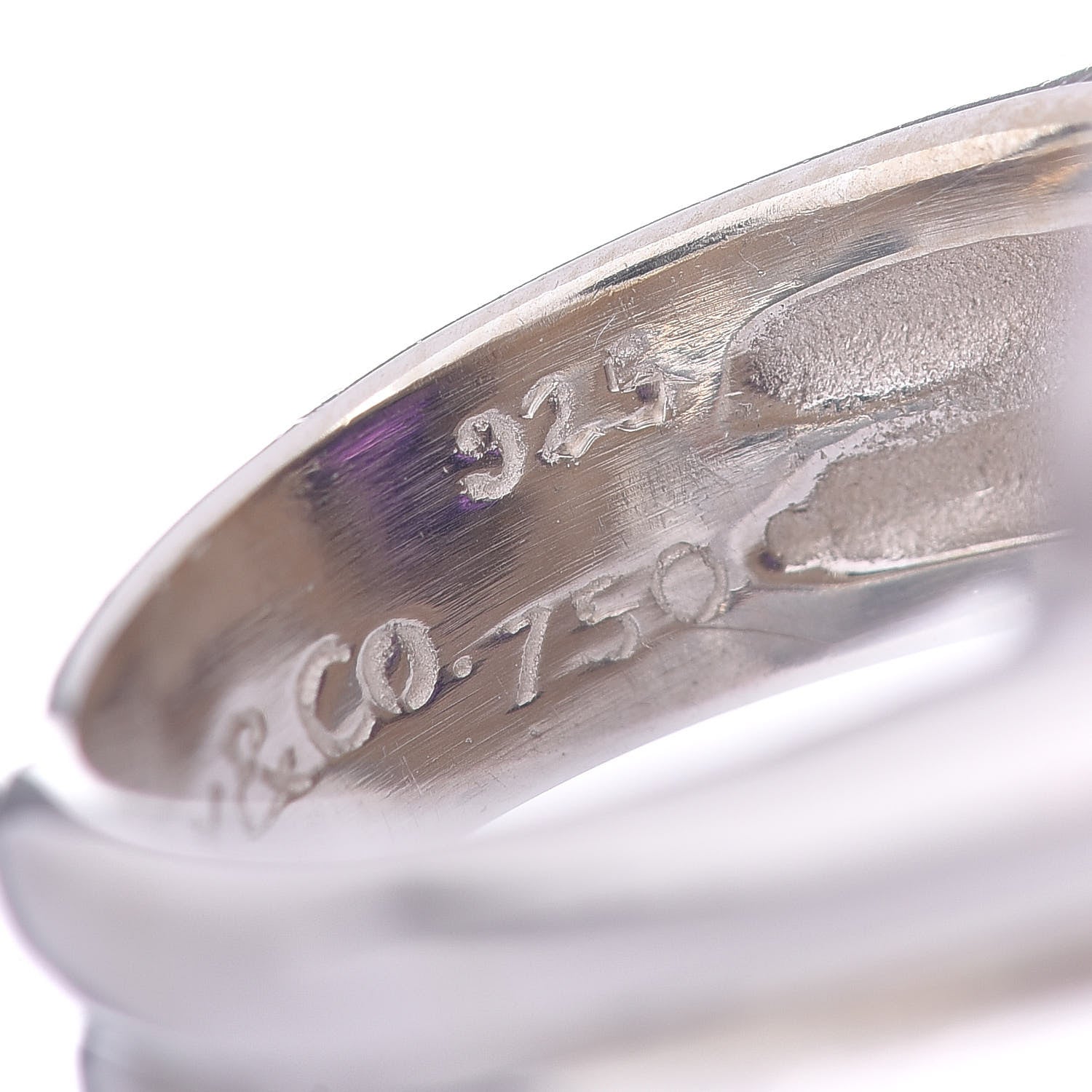Tiffany Sterling Silver 18K Yellow Gold Amethyst Cabochon Ring 56 7.5 6 of 6