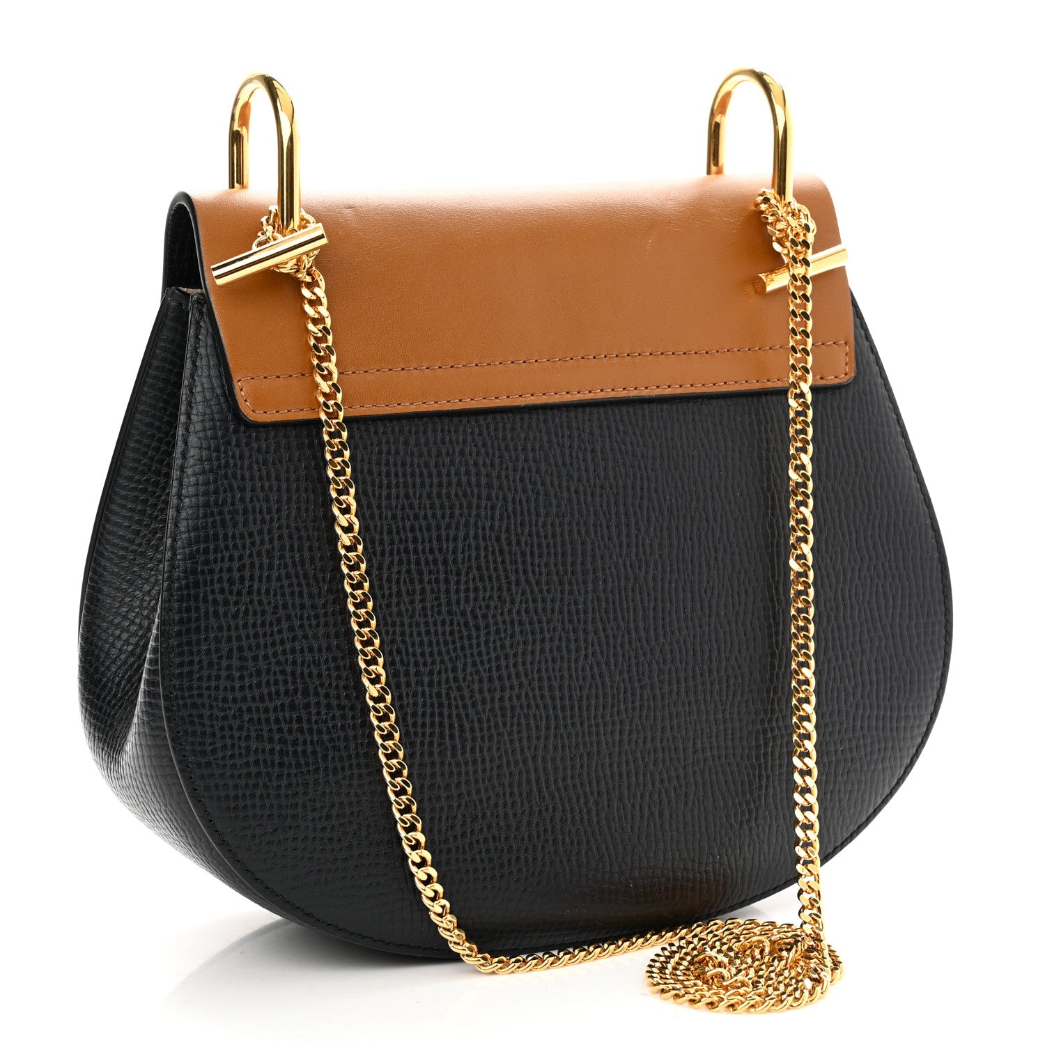 Chloe Grained Calfskin Lambskin Mini Bi-Color Drew Shoulder Bag Black Caramel 2 of 8