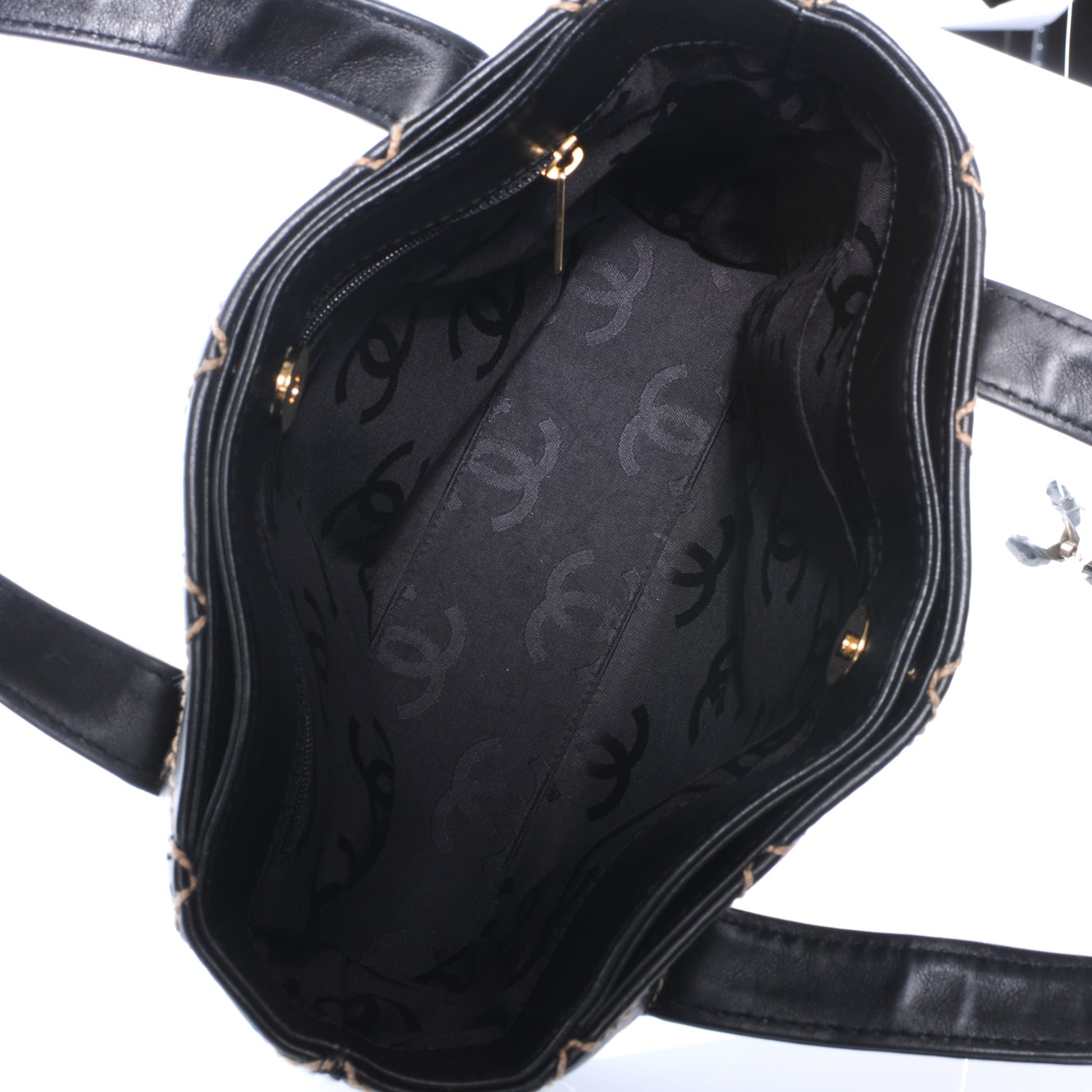 Chanel Leather Contrast Stitch Surpique Tote Black 7 of 7