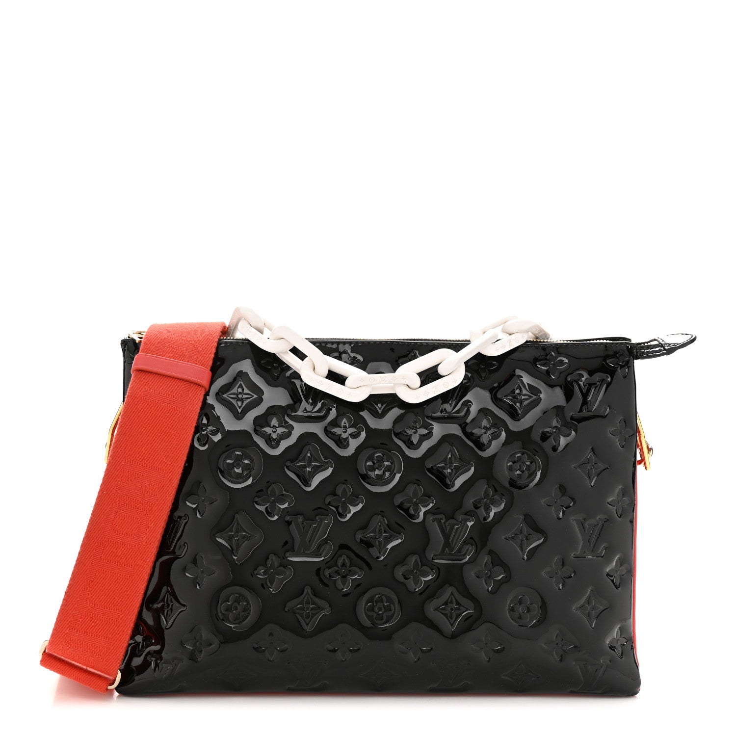 Louis Vuitton Patent Embossed Monogram Lambskin Coussin MM Black Red 1 of 10
