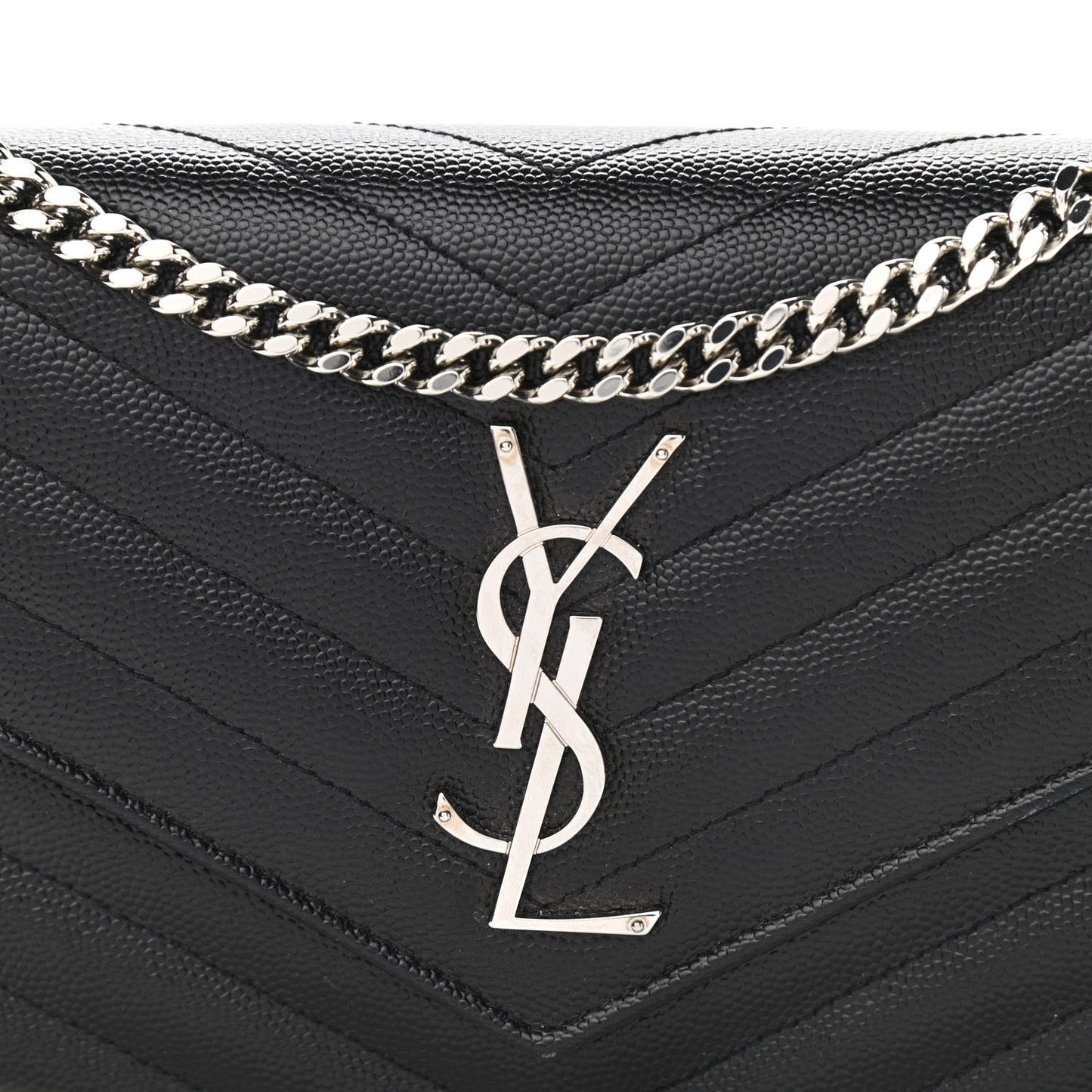 Grain De Poudre Matelasse Chevron Monogram Chain Wallet Black