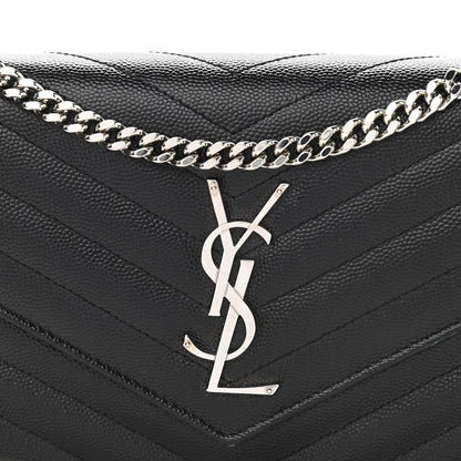 Saint Laurent Grain De Poudre Matelasse Chevron Monogram Chain Wallet Black 7 of 9