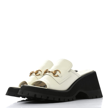 Gucci Cordovan Lux Womens Harald Horsebit Platform Slide Sandals 39 Dusty White 3 of 10