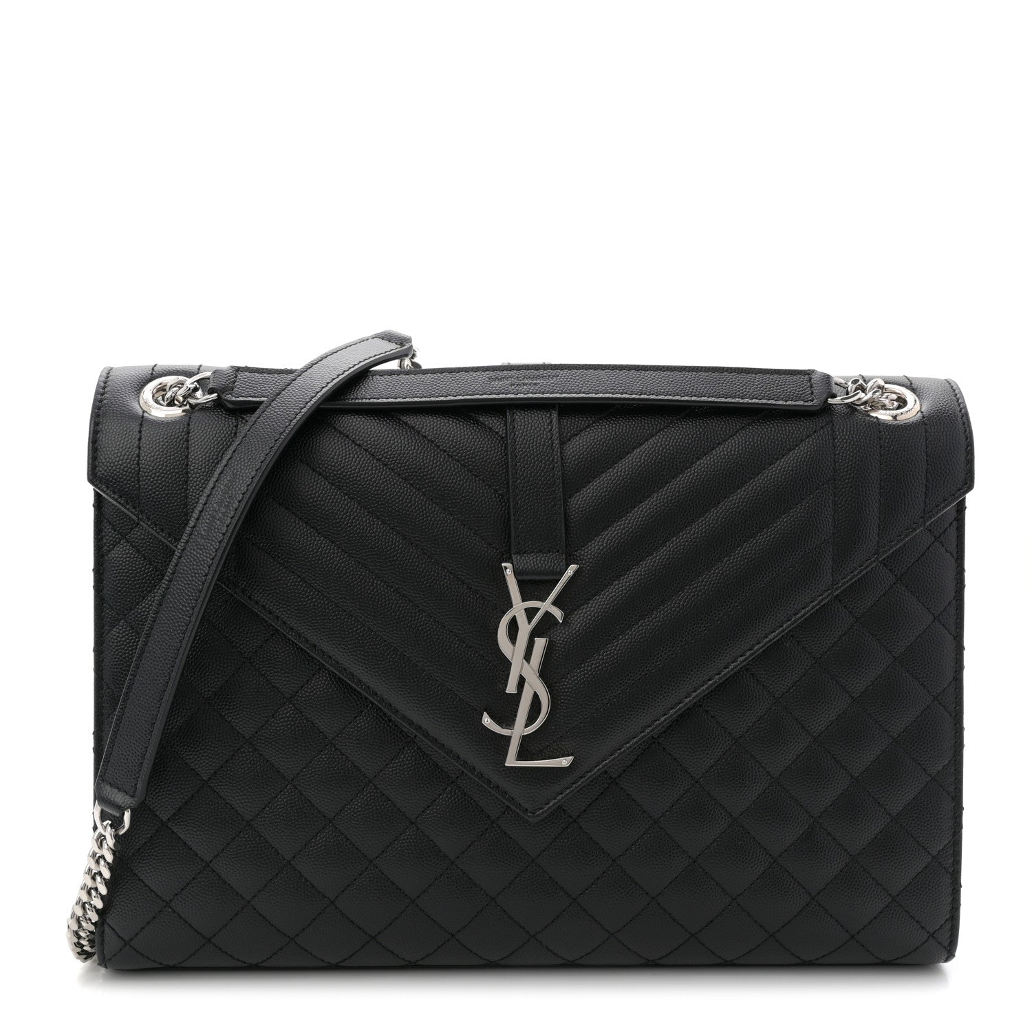 Saint Laurent Grain De Poudre Textured Mixed Matelasse Large Triquilt Monogram Satchel Black 1 of 10