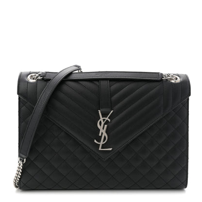 Saint Laurent Grain De Poudre Textured Mixed Matelasse Large Triquilt Monogram Satchel Black 1 of 10
