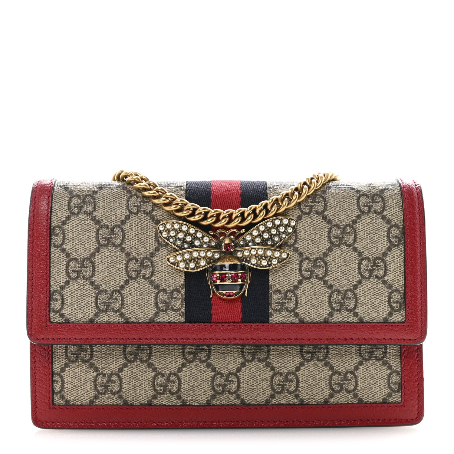 Gucci GG Supreme Monogram Web Queen Margaret Chain Wallet Red 1 of 11