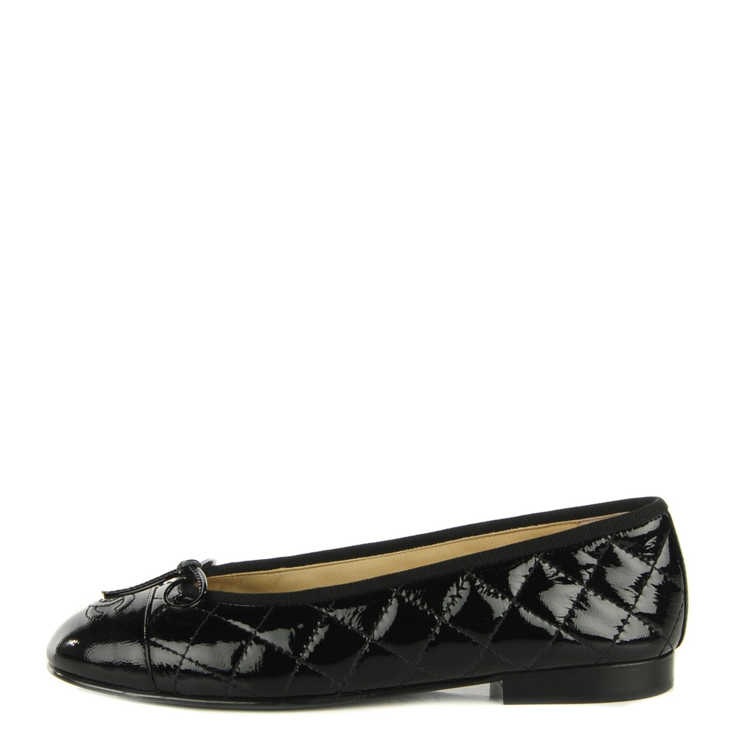 Patent Quilted Cap Toe Ballerina Flats 36.5 Black