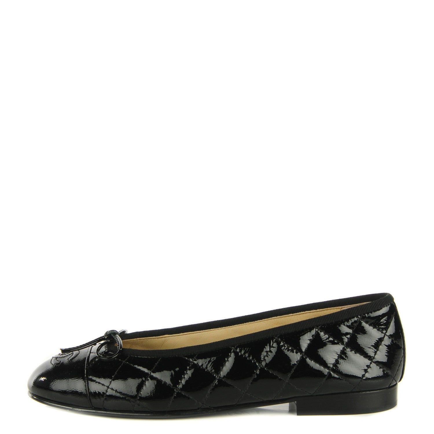 Chanel Patent Quilted Cap Toe Ballerina Flats 36.5 Black 1 of 8
