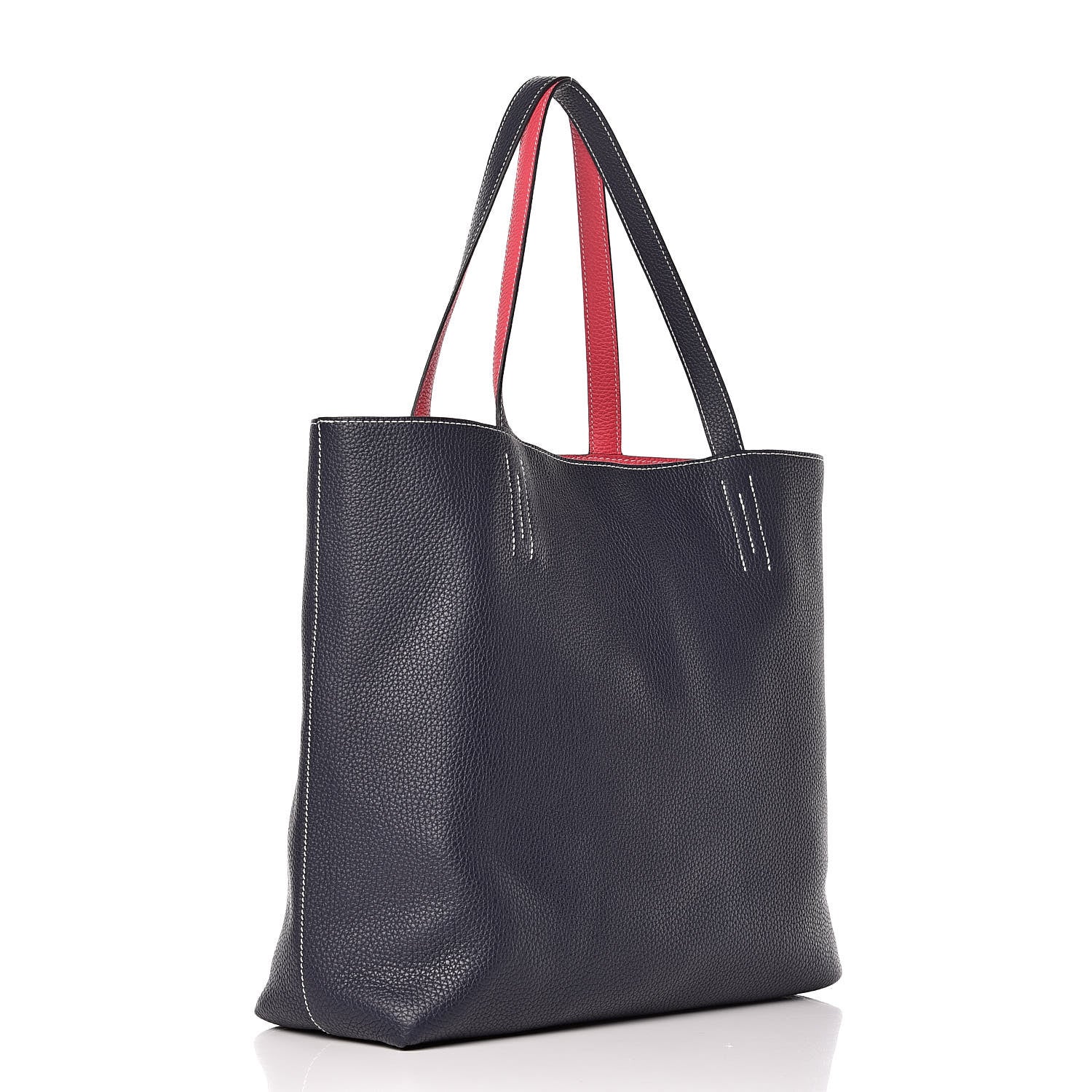 Hermes Taurillon Clemence Double Sens 36 Reversible Tote Bleu Nuit Rose Extreme 3 of 14