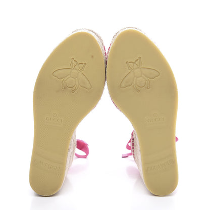 Gucci Cotton Crochet Pearly GG Ankle Wrap Platform Espadrille Wedges 36 Cyclamen Rose 5 of 9