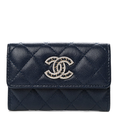 Chanel Caviar Quilted Crystal CC Flap Card Holder Navy Blue 1 of 9