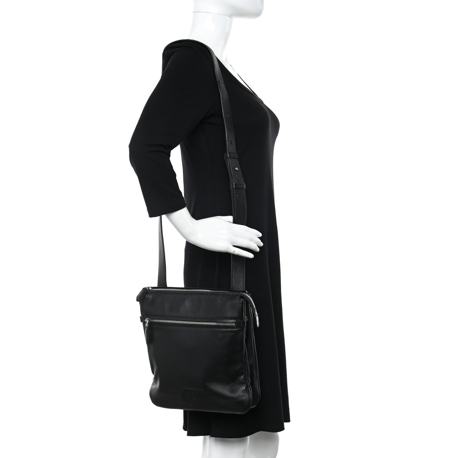 Salvatore Ferragamo Grained Calfskin Logo Shoulder Bag Black 2 of 10