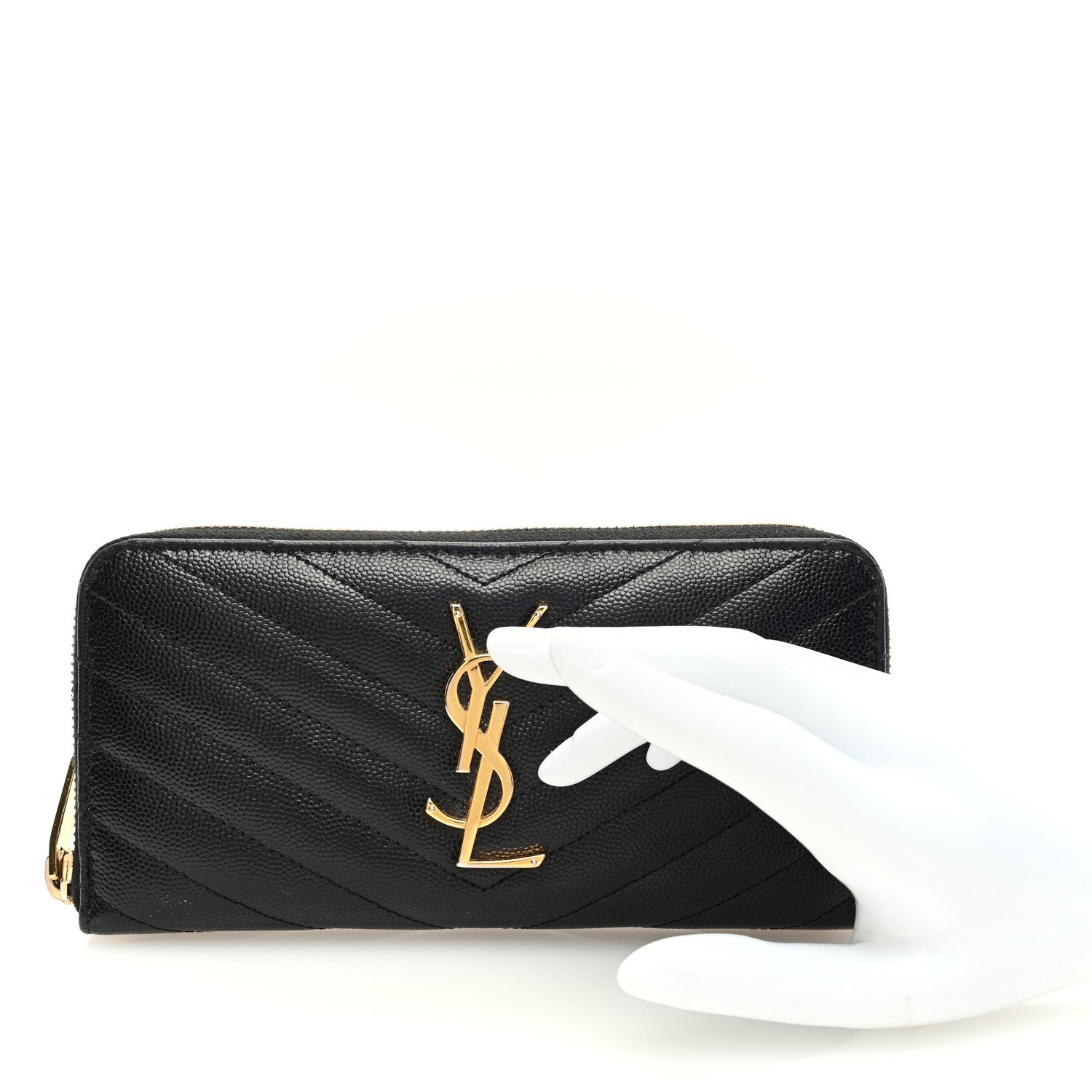Saint Laurent Grain De Poudre Matelasse Chevron Monogram Zip Around Wallet Black 2 of 7