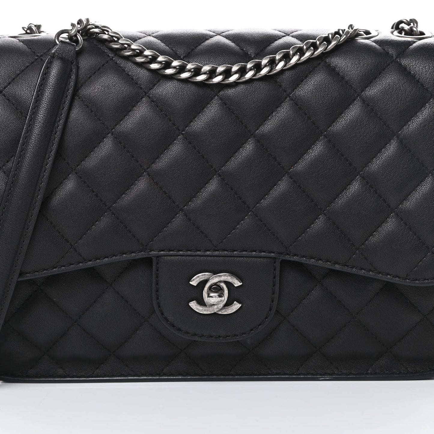 Lambskin Quilted Large Natural CC Flap Black