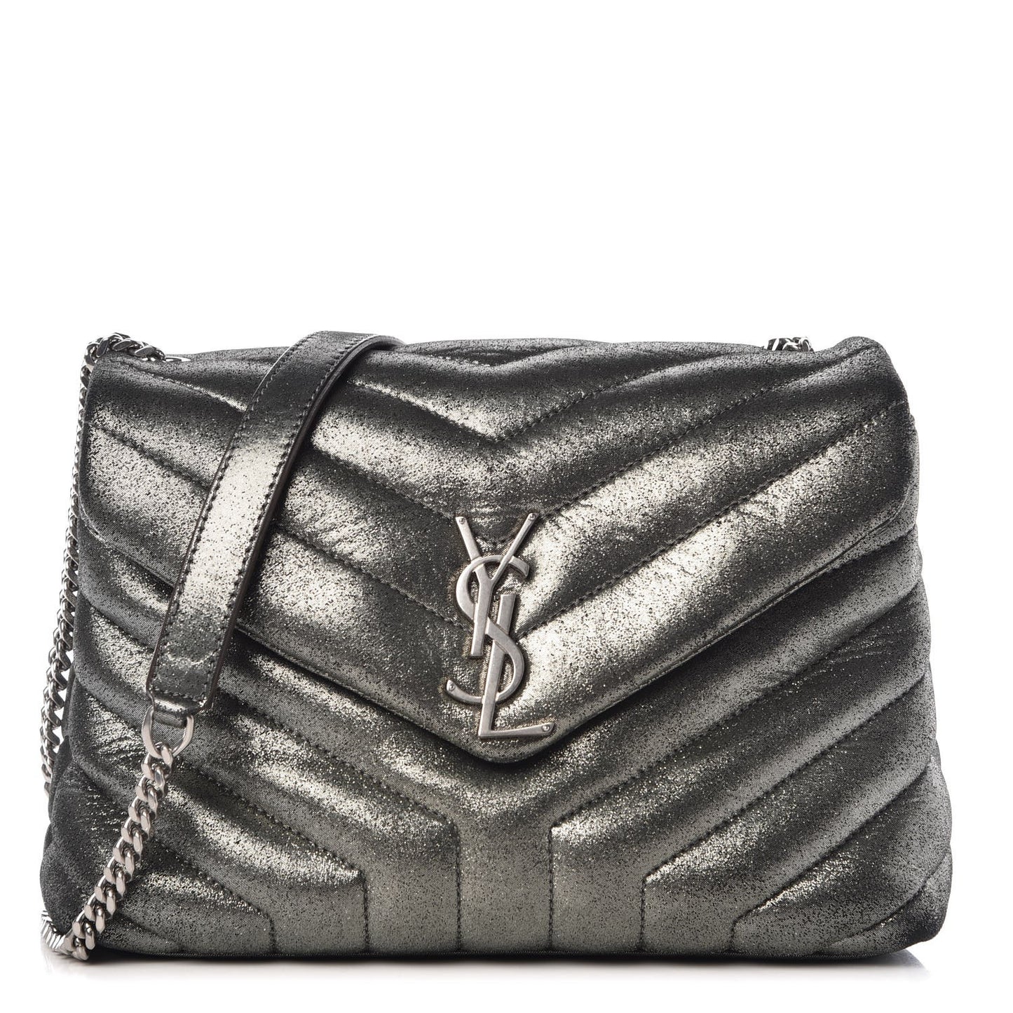 Metallic Calfskin Y Calfskin Monogram Small Loulou Chain Satchel Dark Grey