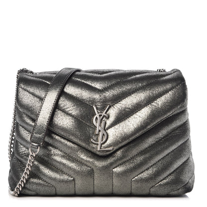 Saint Laurent Metallic Calfskin Y Calfskin Monogram Small Loulou Chain Satchel Dark Grey 1 of 19