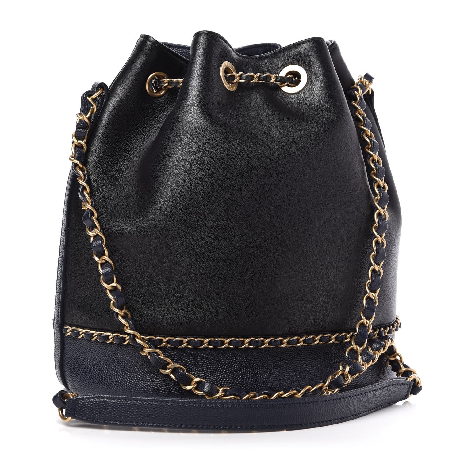 Chanel Lambskin Caviar Lovely Chains Drawstring Bag Black Dark Blue 3 of 12