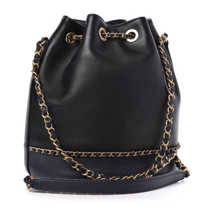 Chanel Lambskin Caviar Lovely Chains Drawstring Bag Black Dark Blue 3 of 12