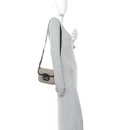 Gucci GG Supreme Monogram Horsebit 1955 Soft Small Shoulder Bag Beige Black 2 of 11