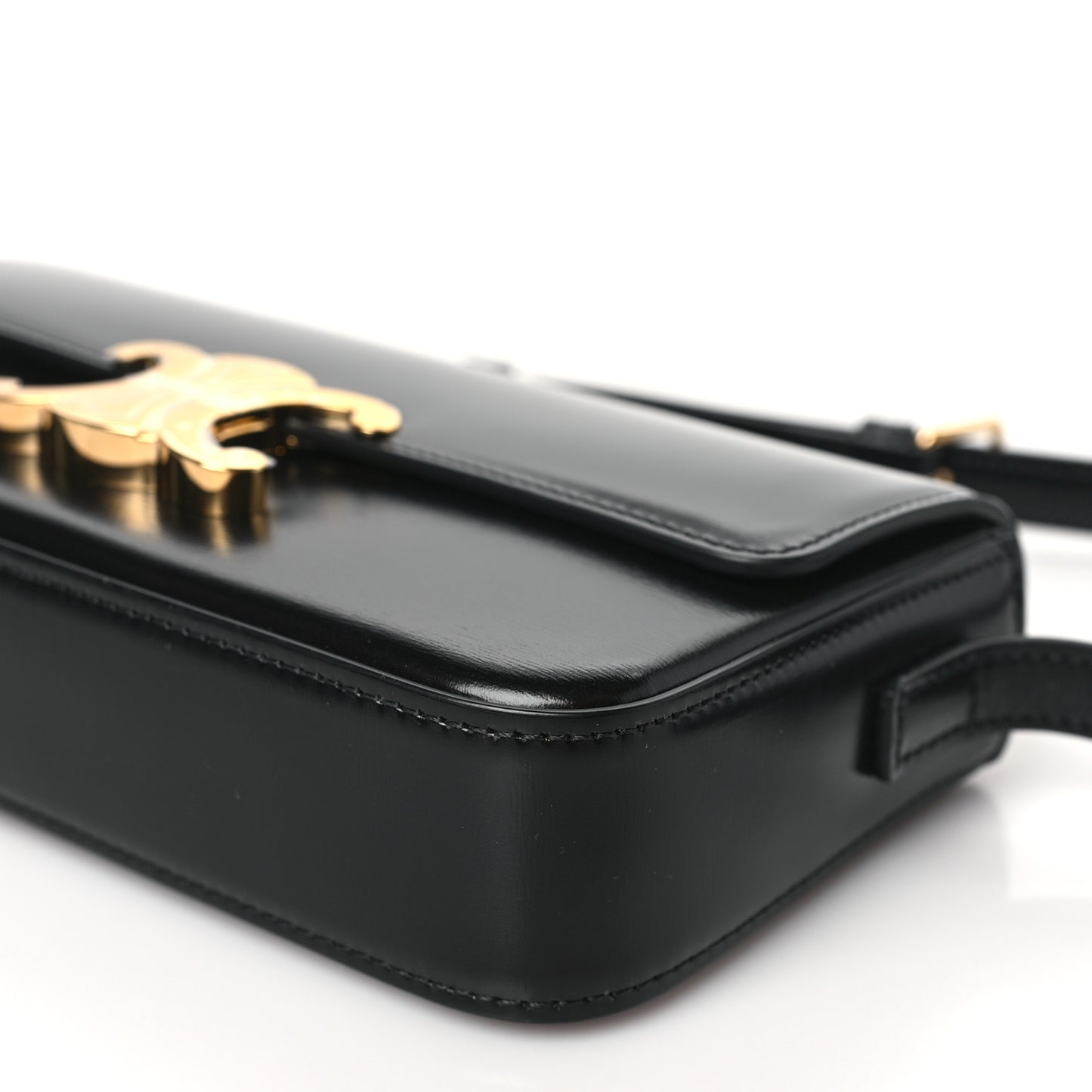 Shiny Calfskin Triomphe Shoulder Bag Black