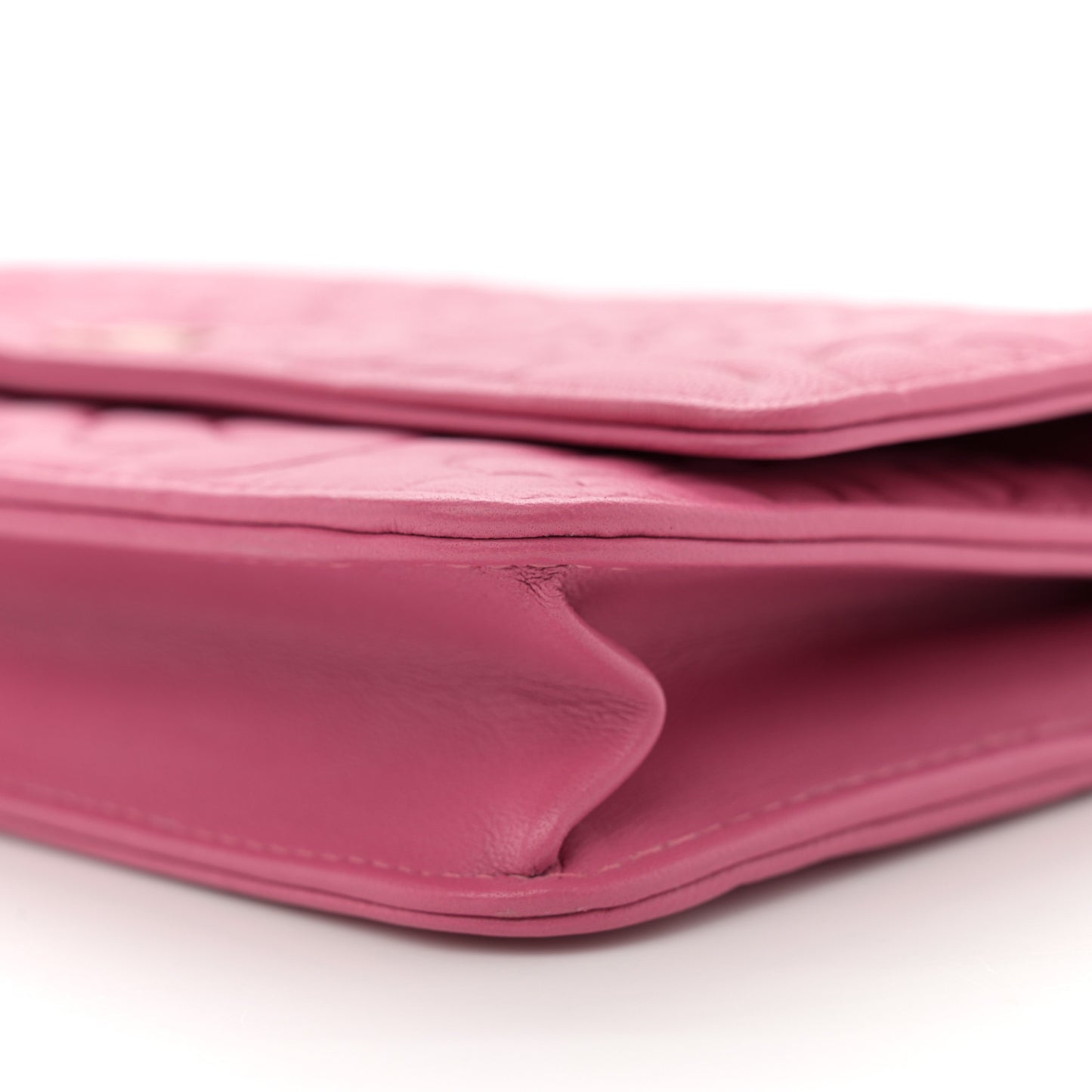 Lambskin Camellia Embossed Wallet on Chain WOC Pink