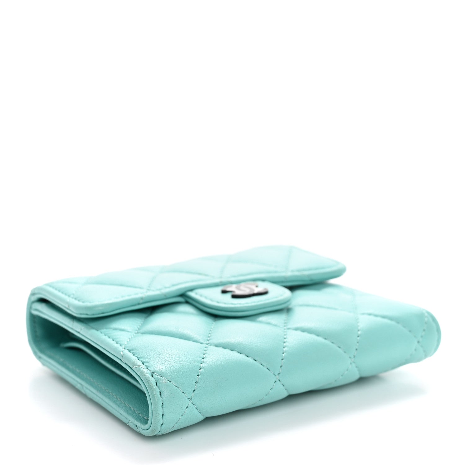 Chanel Lambskin Quilted Compact Flap Wallet Turquoise 4 of 13