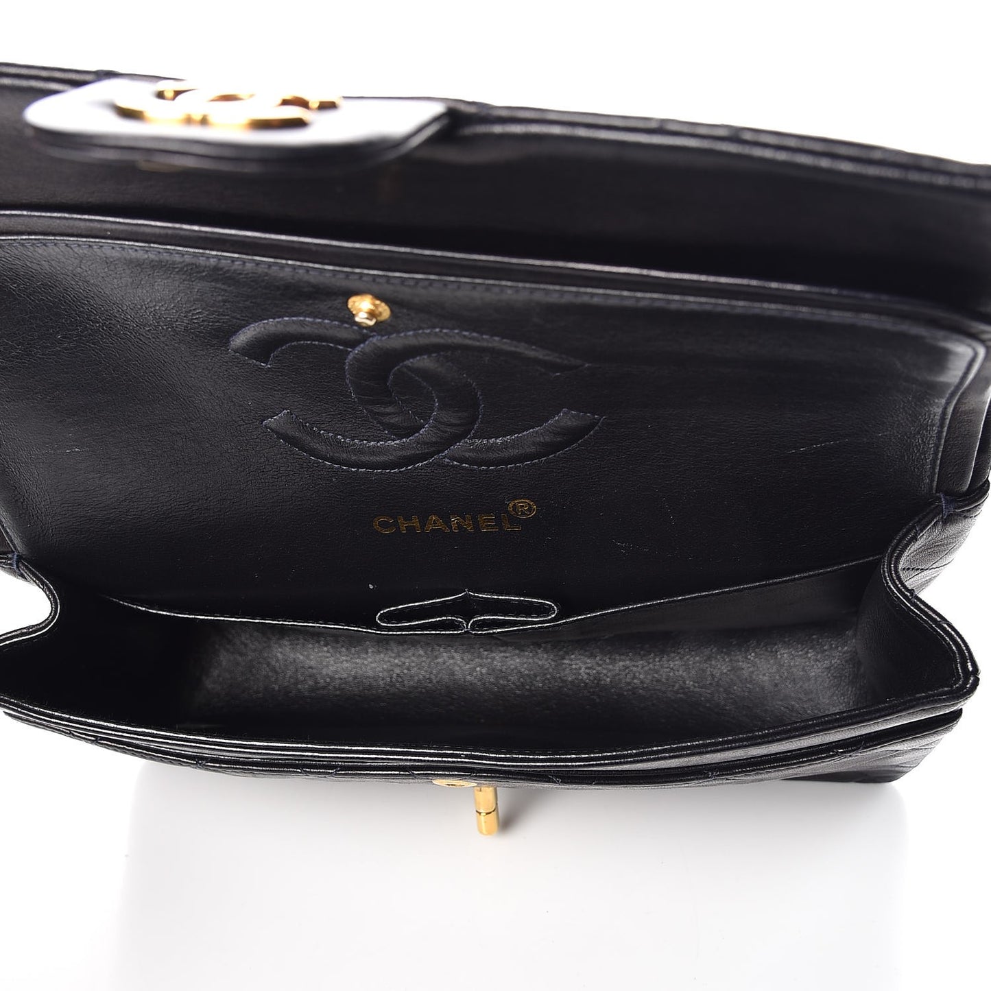 Lambskin Quilted Medium Double Flap Navy