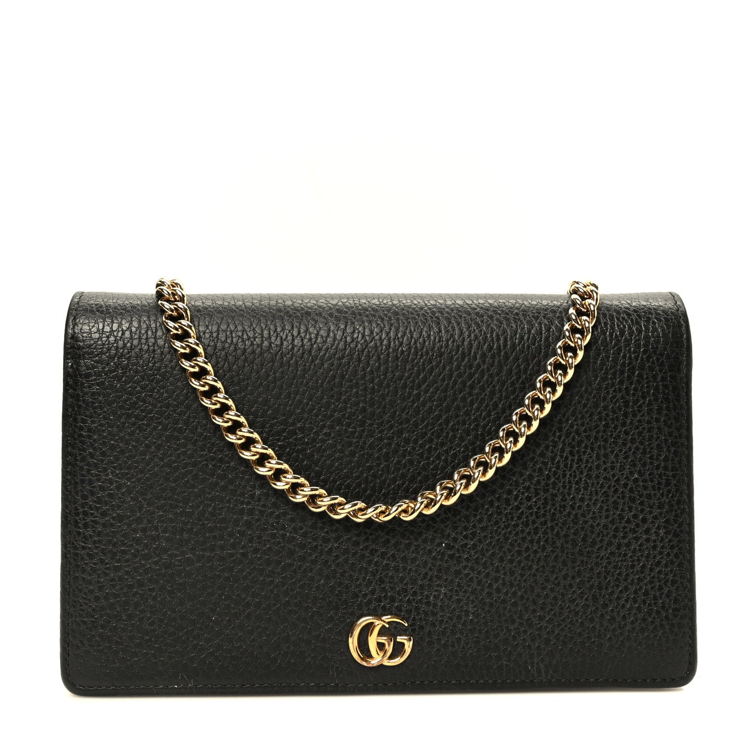 Gucci Calfskin Mini GG Marmont Chain Wallet Black 1 of 9