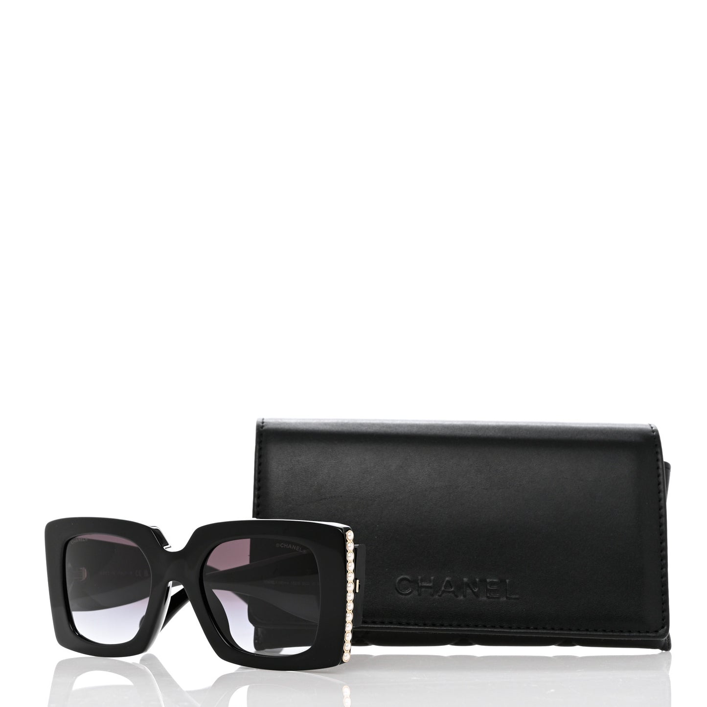 Acetate Pearl Rectangle Sunglasses 5480-H-A Black