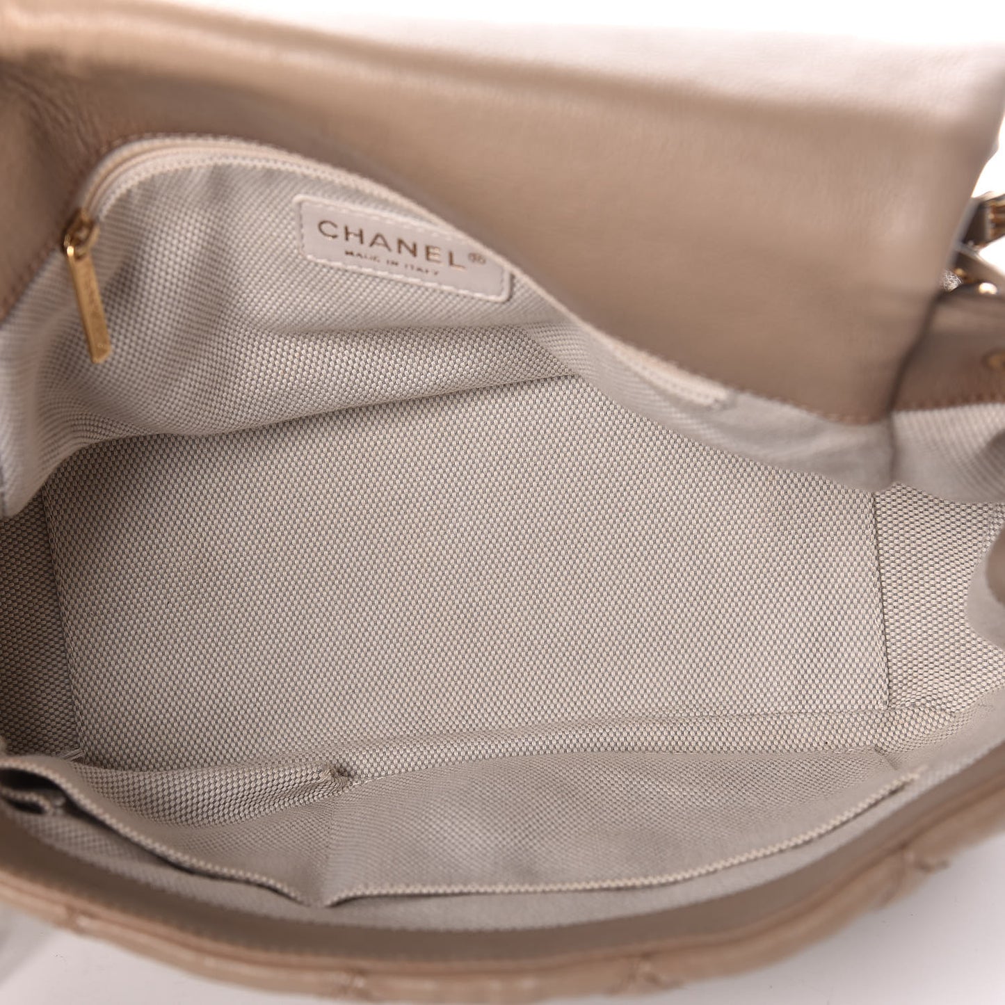 Calfskin Quilted Retro Chain Accordion Flap Beige