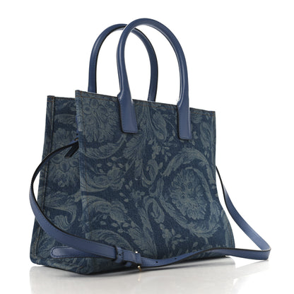 Versace Denim Calfskin Barocco La Medusa Small Tote Bag Blue 3 of 9