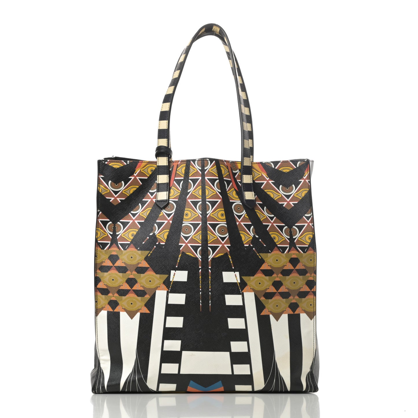 Textured Coated Canvas Egyptian Print Medium Stargate Shopper Tote Multicolor