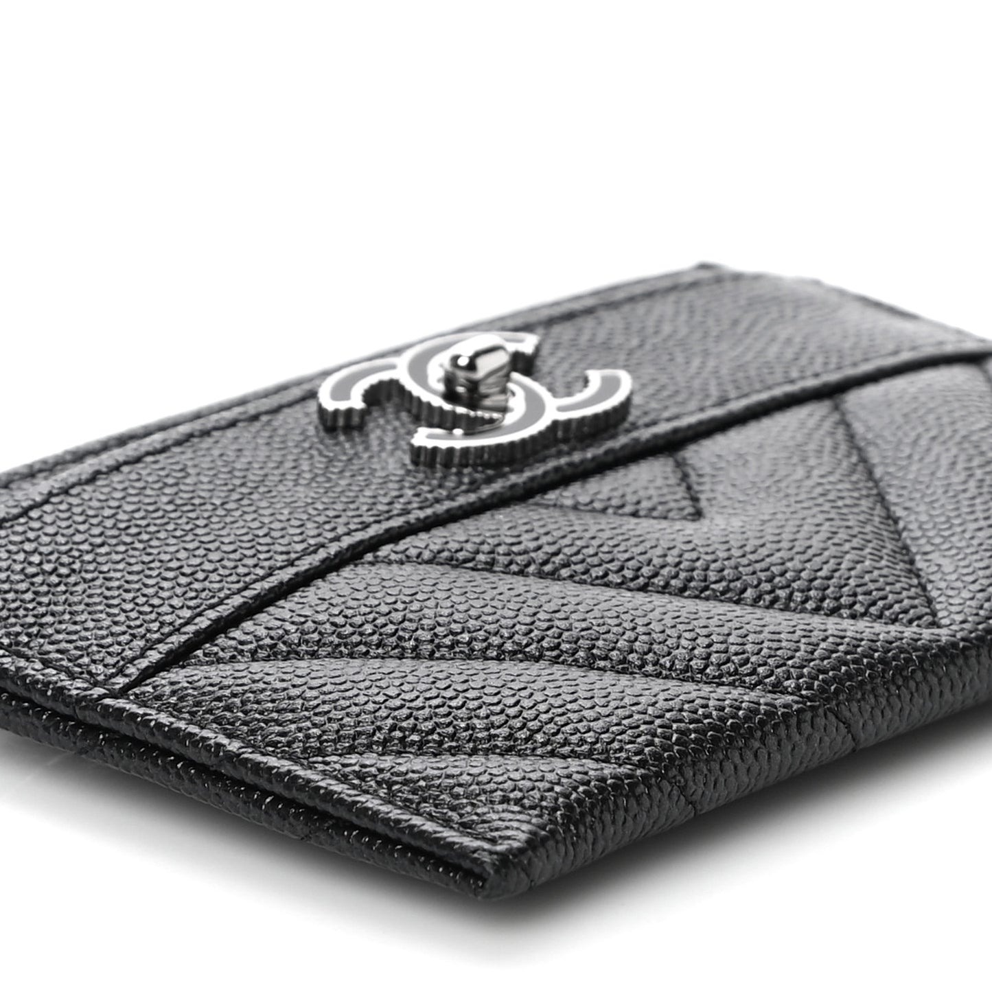 Caviar Chevron Quilted Vintage Mademoiselle Card Holder Black