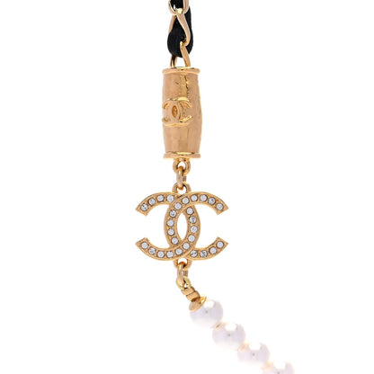 Chanel Pearl Crystal Lambskin CC Necklace Gold Black 4 of 6