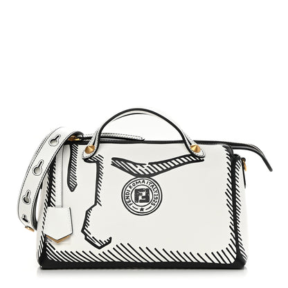 Fendi X JOSHUA VIDES Vitello Century Logo Medium By The Way Boston Bag White Black 1 of 12