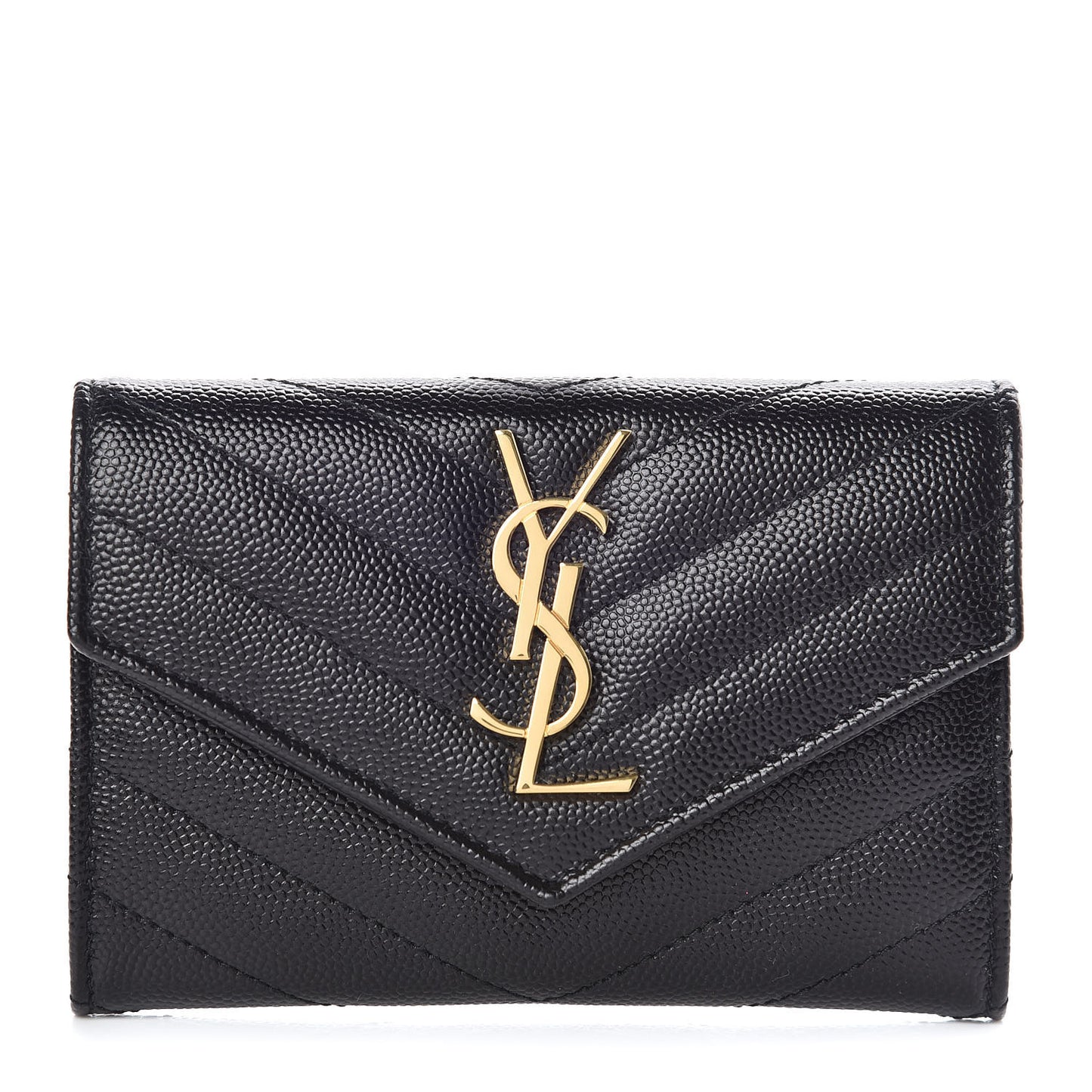 Grain De Poudre Matelasse Chevron Small Monogram Envelope Wallet Black