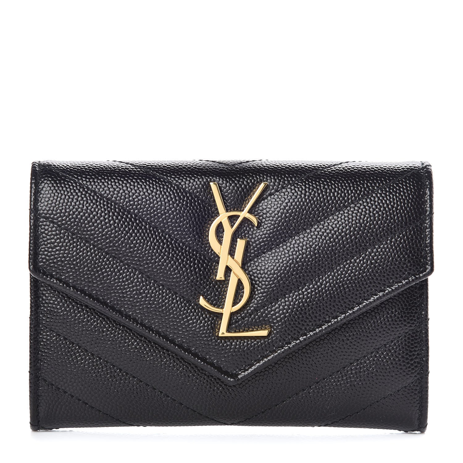 Saint Laurent Grain De Poudre Matelasse Chevron Small Monogram Envelope Wallet Black 1 of 7