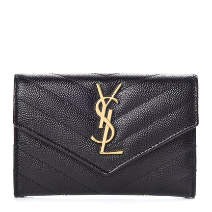 Saint Laurent Grain De Poudre Matelasse Chevron Small Monogram Envelope Wallet Black 1 of 7