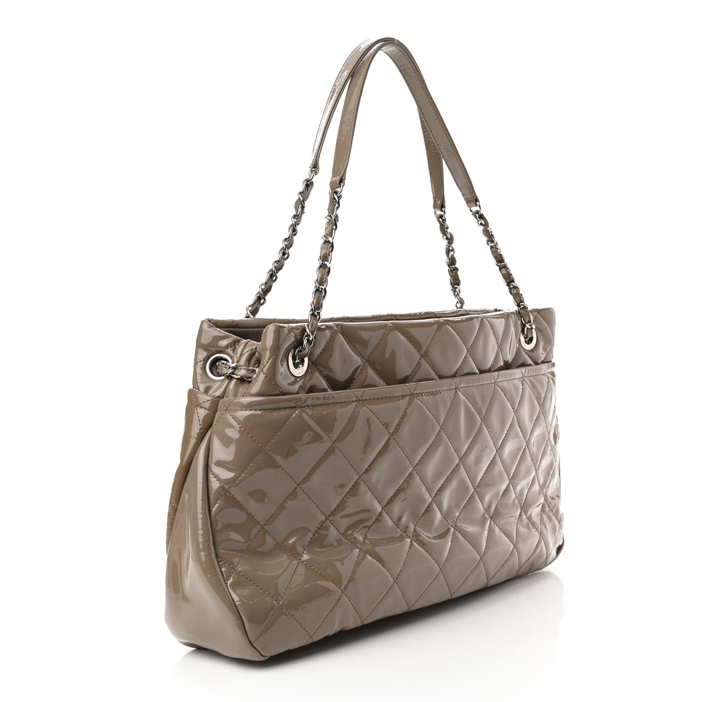 Patent Quilted Timeless CC Soft Tote Beige