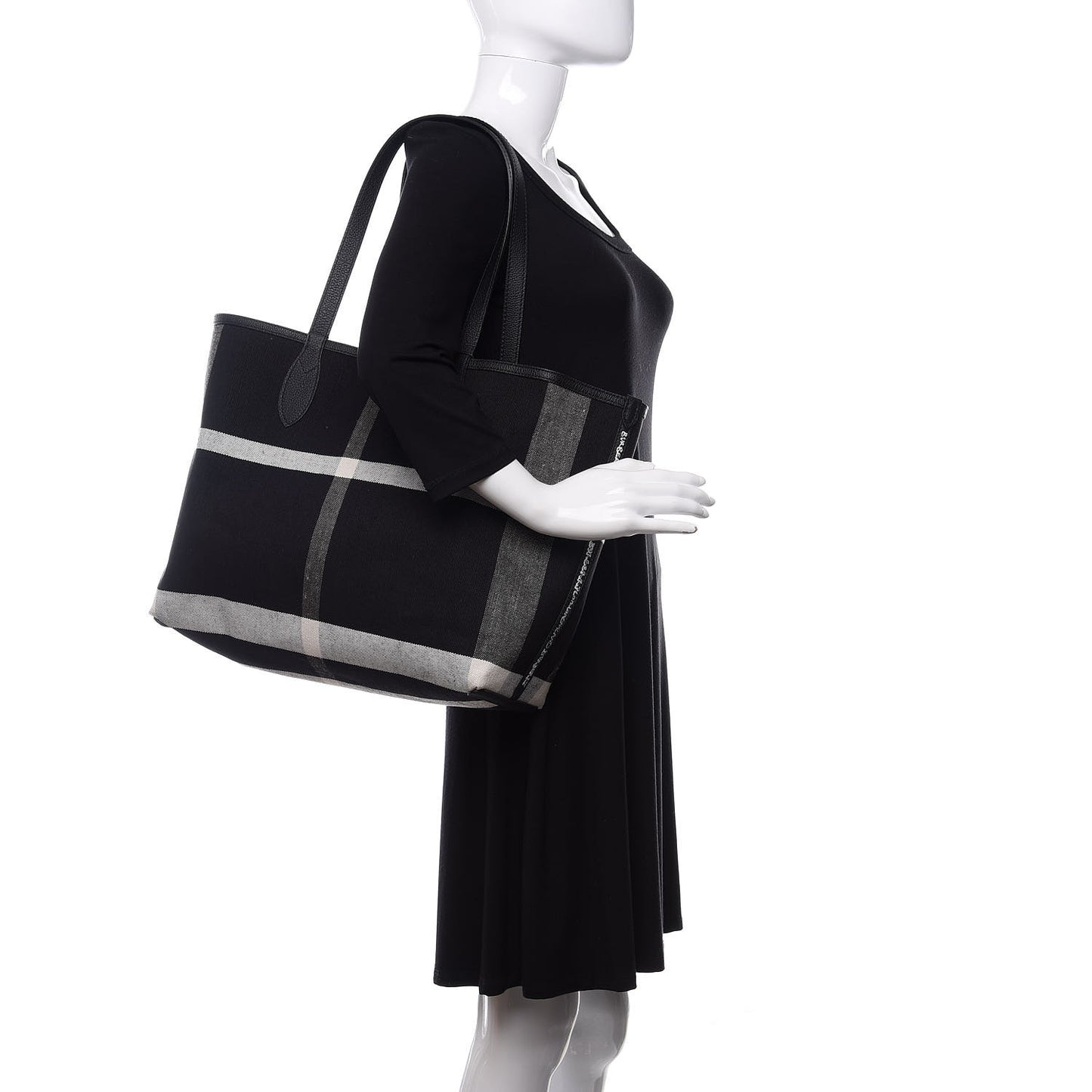Coated Canvas Mega Check Medium Doodle Tote Black White