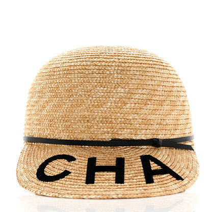 Chanel Straw Calfskin Logo Visor Hat M Natural Black 3 of 10