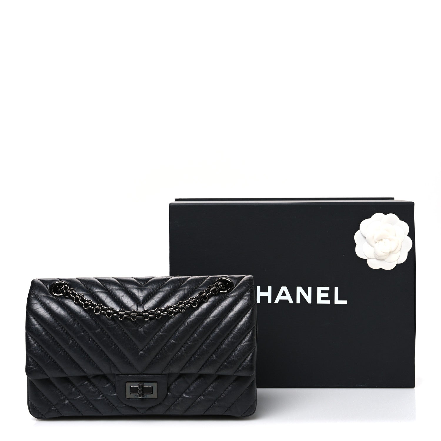 Chanel Aged Calfskin Chevron Quilted 2.55 Reissue 225 Flap So Black 11 of 11
