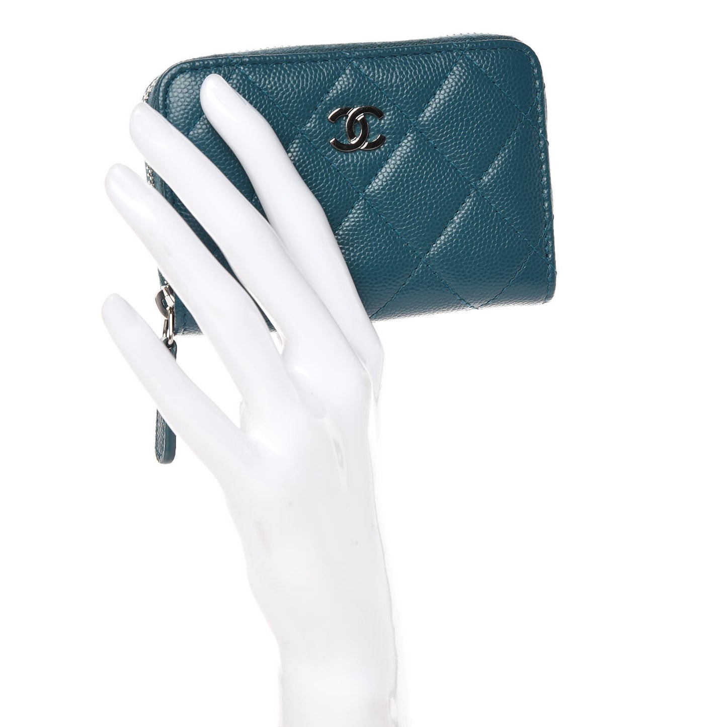 Caviar Quilted Zip Coin Purse Dark Turquoise