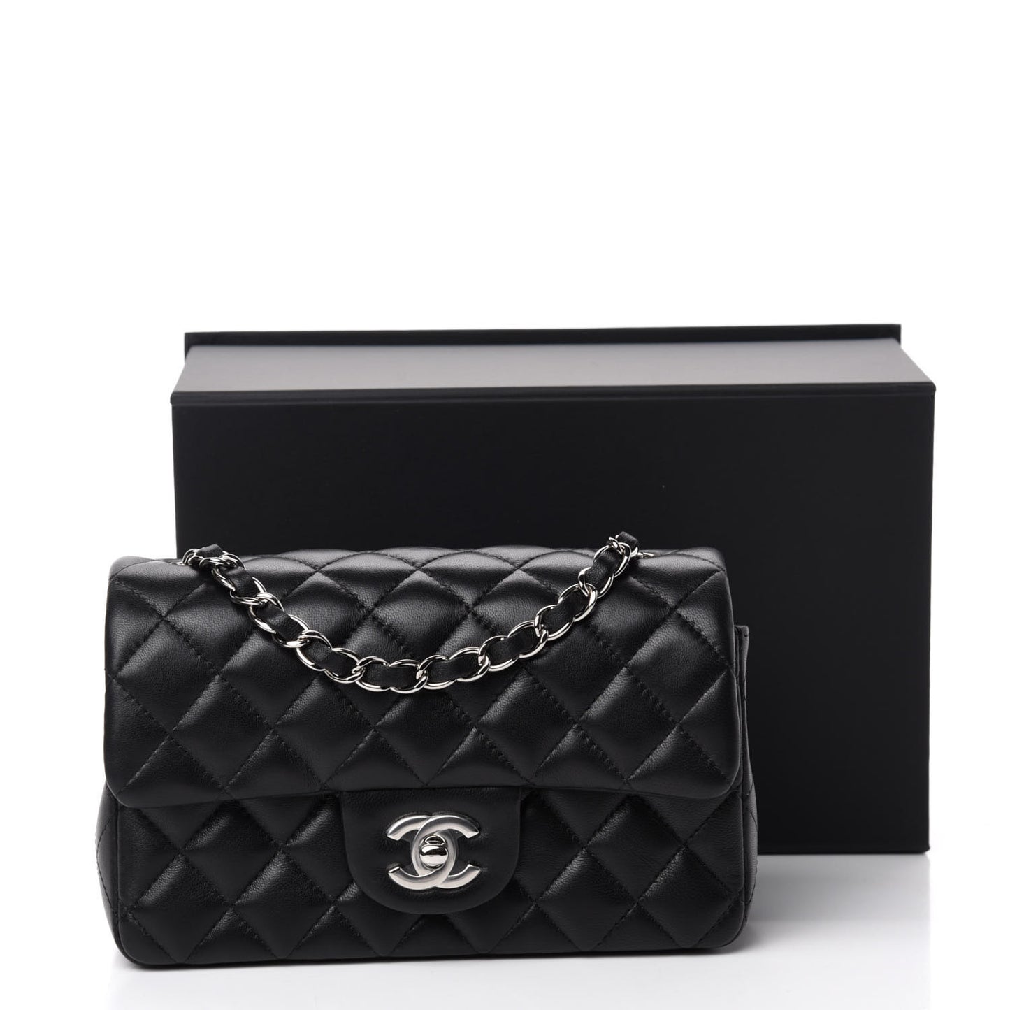 Lambskin Quilted Mini Rectangular Flap Black
