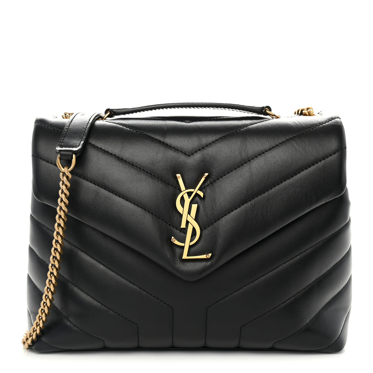 Saint Laurent Calfskin Y Quilted Monogram Small Loulou Chain Satchel Black 1 of 9