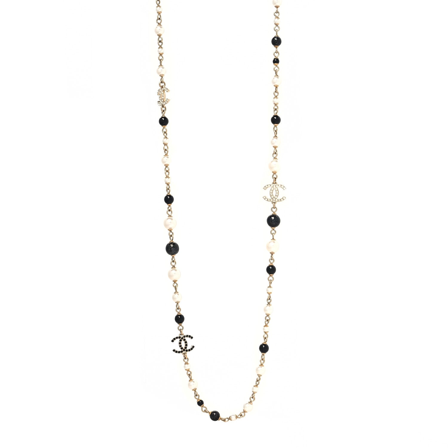 Chanel Pearl Bead Crystal CC Long Necklace Black Gold 1 of 3