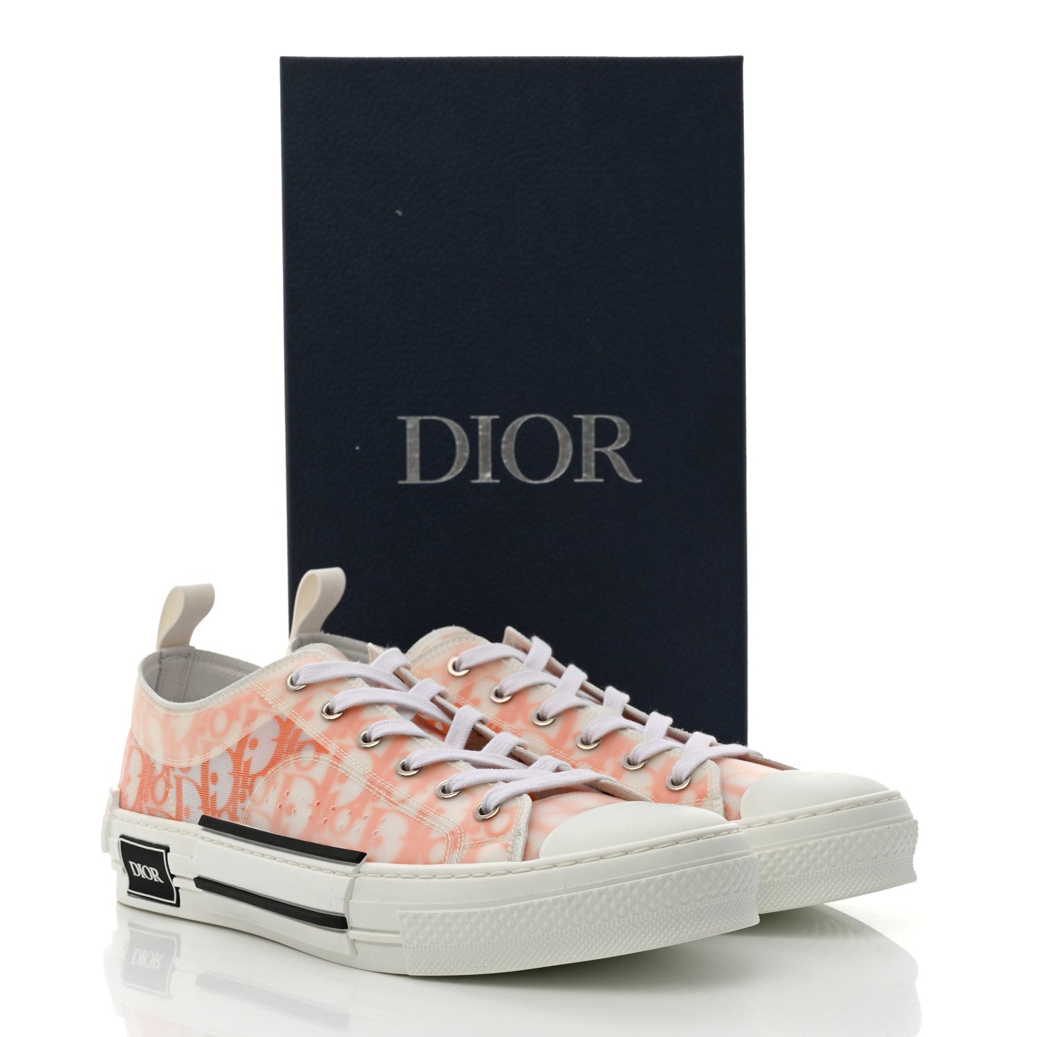 Christian Dior Technical Canvas Oblique Oblique Mens B23 Low Top Sneakers 43 White Orange 9 of 9