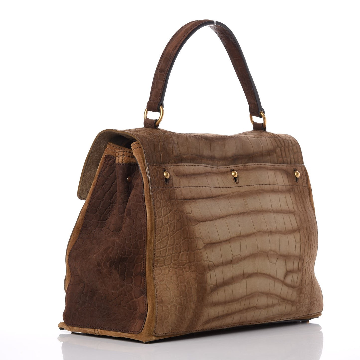 Nubuck Croc Embossed Large Muse Two Beige Brown