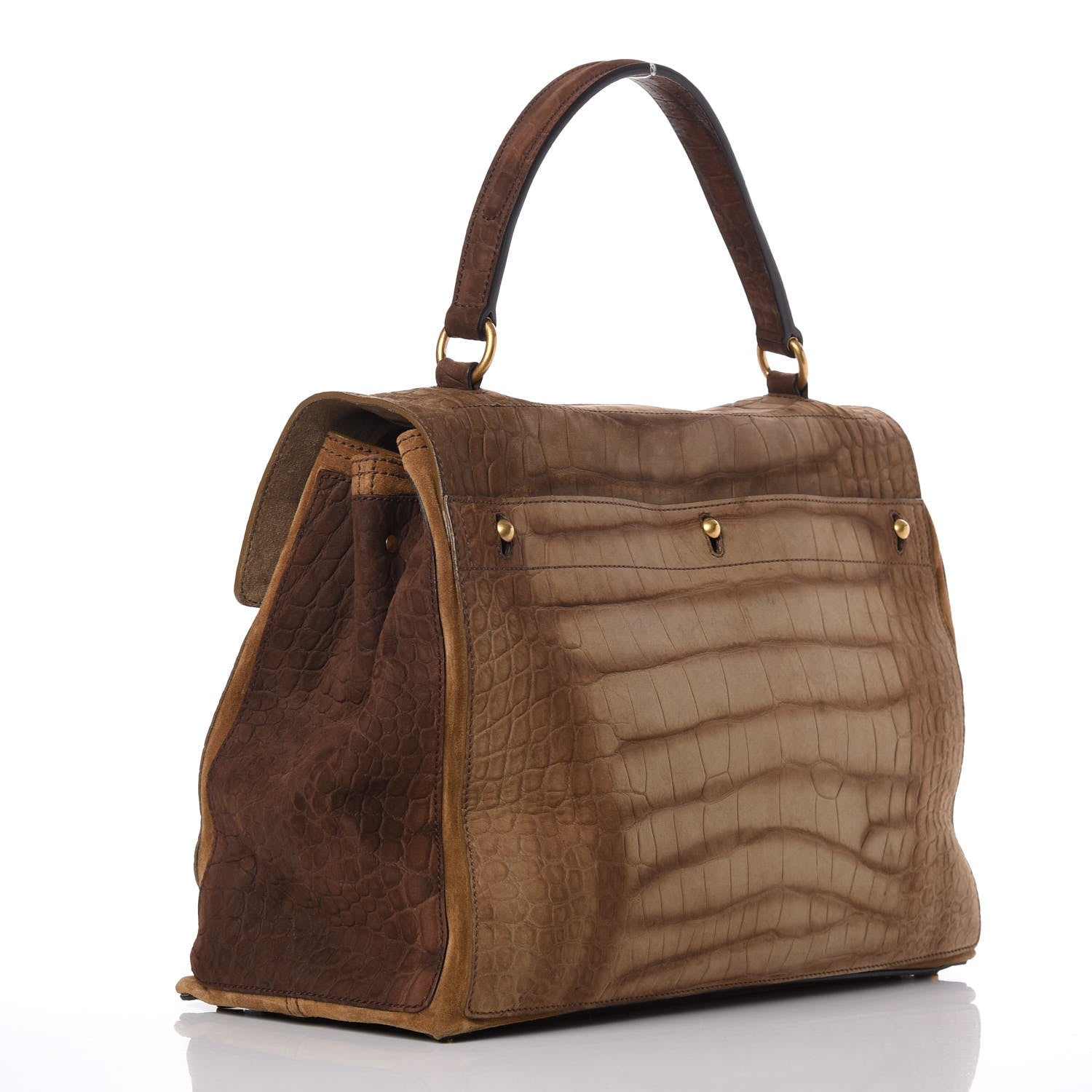 Saint Laurent Nubuck Croc Embossed Large Muse Two Beige Brown 3 of 7