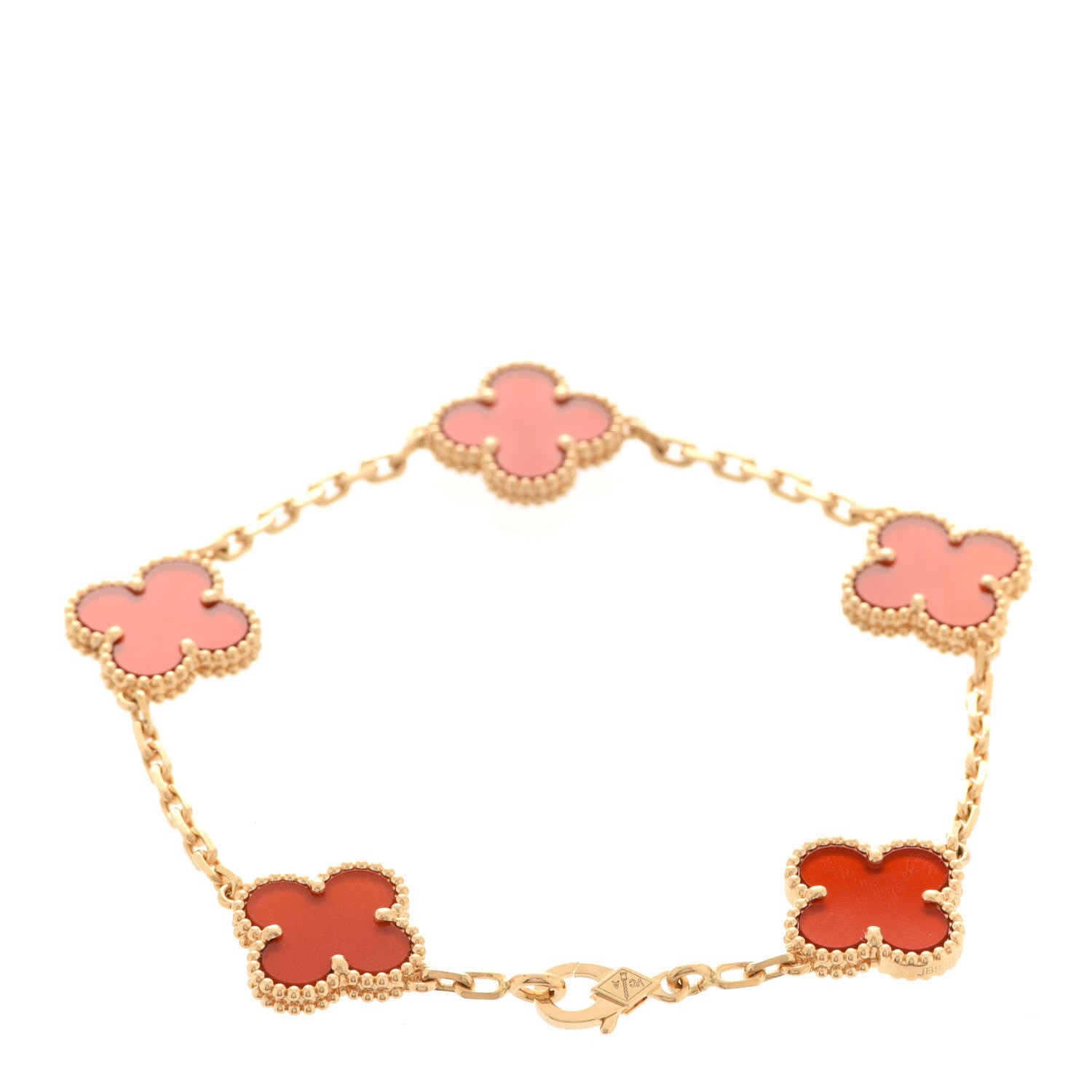 Van Cleef & Arpels 18K Yellow Gold Carnelian 5 Motifs Vintage Alhambra Bracelet 3 of 8